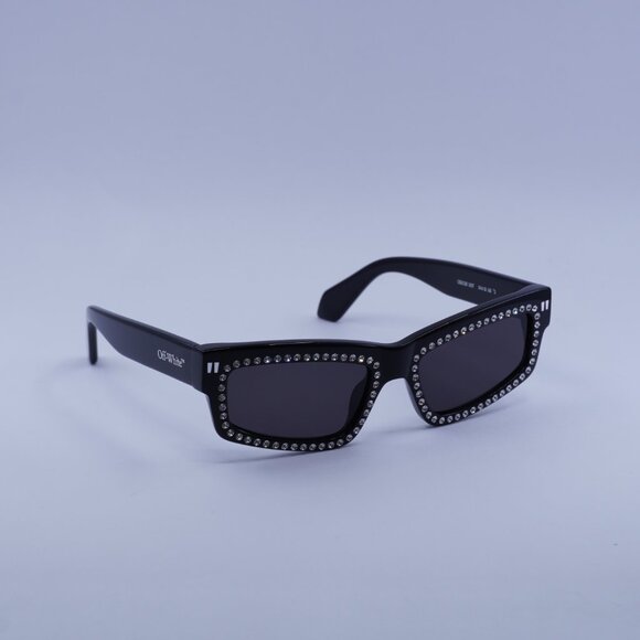 Off-White OERI135 MIRAMAR 1307 Sunglasses Black with White Stone Rectangle Frame - Picture 4 of 10